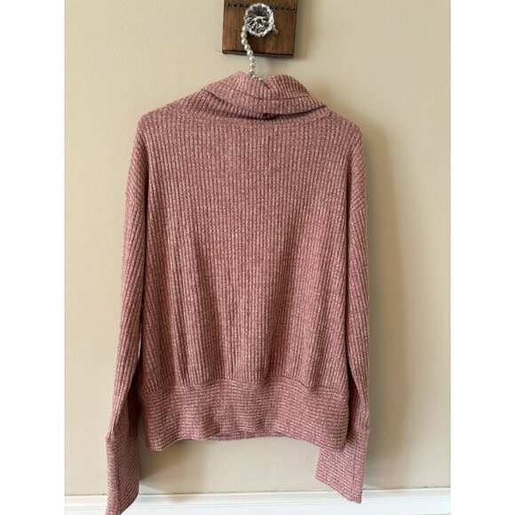 Anthropologie Saturday/Sunday Size Medium Pink Waffle Knit Cowl Neck Sweater - Picture 4 of 5